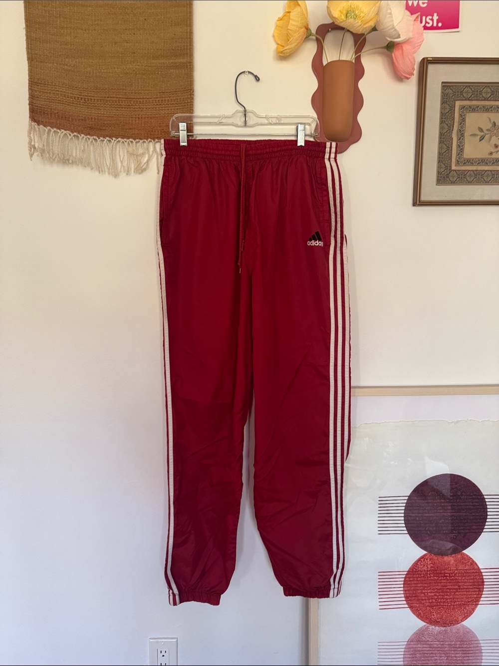 Vintage adidas Red Joggers with White Side Stripes